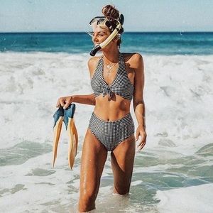 Albion Fit Black Check high waisted swim bottoms